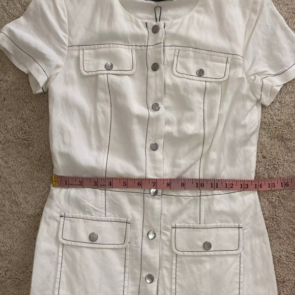 New KARL LAGERFELD PARIS Linen Blend Shirt Dress Snap Front Short Sleeve Size 2 - Picture 12 of 16